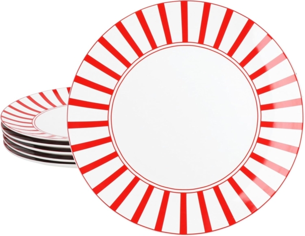 MamboCat Speiseteller Split rot 6x Speiseteller Ø27cm Porzellan 6 Pers. Essteller Streifen