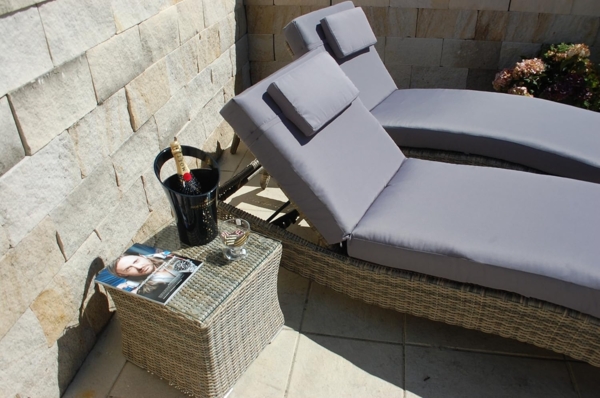 Ragnarök Möbel-Design Gartenliege Sonnenliegen Set, 3-teilig, Kopfteil in 5 Stufen verstellbar, Auflagen ca. 16 cm dick Bild 6