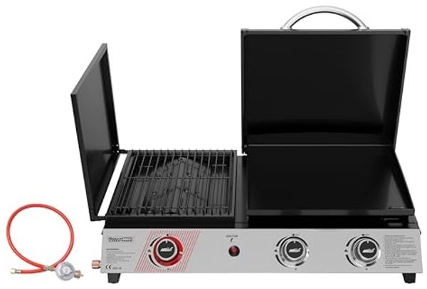 Royal Gourmet 3 Brenner Gasgrill, 3 in 1 Tischgrill mit Grillen, Braten, Kochen, Campinggrill mit Klappbare Seitenablage, Tragbarer Picknickgrill mit 8,5 kW Schwarz