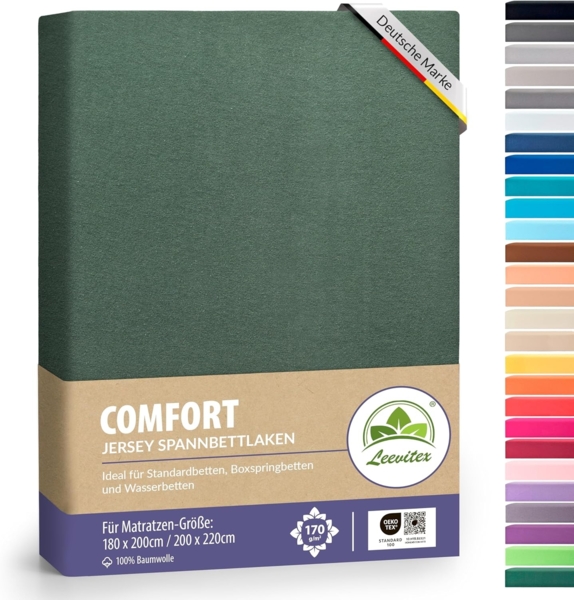 leevitex® Spannbettlaken Spannbettlaken Premium 170g/m², Gummizug: rundum, schwer und dick, 100% Jersey-Baumwolle, auch Boxspringbett geeignet Bild 1