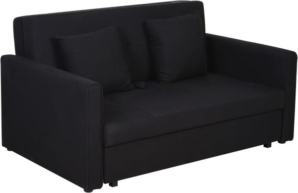 HOMCOM Schlafsofa 2-Sitzer Sofa mit Bettfunktion, Polstersofa mit Stauraum, Rückenkissen, Schlafcouch für Wohnzimmer, Polycotton, Holz, Kohlegrau, 152 x 101 x 81cm