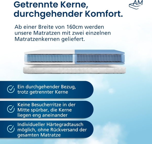 AM Qualitätsmatratzen 1000 Federn 7-Zonen Taschenfederkernmatratze 200x220 cm - 24 cm Premiumhöhe - 1.000 Federn Matratze 200x220 cm - H3 Bild 4