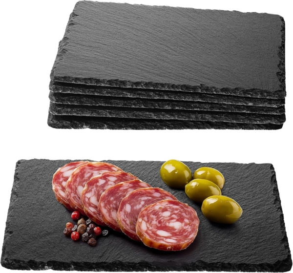 Navaris Servierplatte Schiefer Teller Platzset 6-teilig 23x15cm Schieferplatten, Schiefer, (6-tlg), 6x Servierplatte Servierteller Schieferplatte Sushi Geschirr eckig