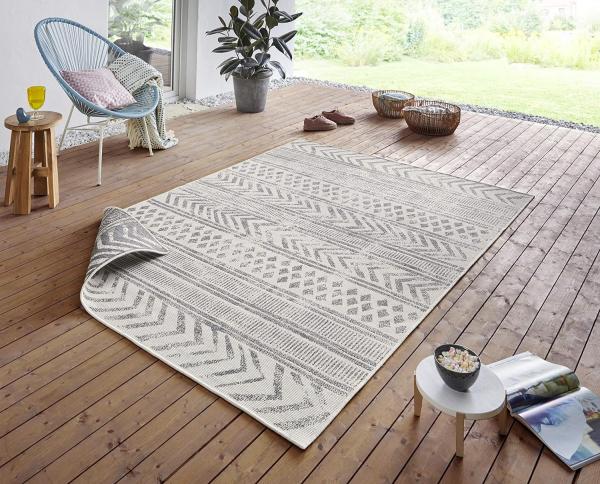 In- & Outdoor Wendeteppich Biri Grau Creme - 80x150x0,5cm