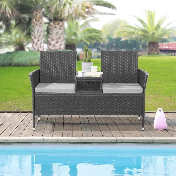 SVITA 'CHICAGO' Gartenbank, Stahl/Rattan/Polyester Schwarz, 84 x 62 x 134 cm Bild 2