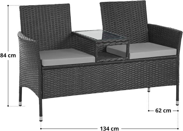SVITA 'CHICAGO' Gartenbank, Stahl/Rattan/Polyester Schwarz, 84 x 62 x 134 cm Bild 7