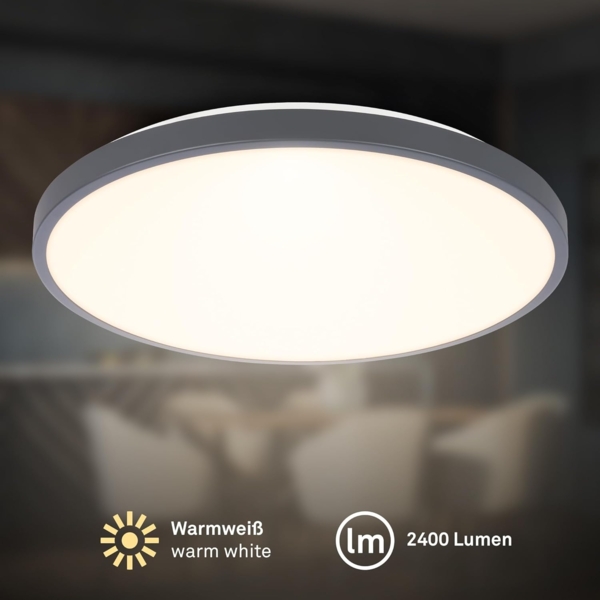 BRILONER - LED Deckenlampe mit Dekorblende, warmweiße Lichtfarbe, 17,5W, 2400lm, LED Lampe, Deckenleuchte, Wohnzimmerlampe, Küchenlampe, Deckenbeleuchtung, Flurlampe, 33x6 cm (DxH), Anthrazit Bild 2