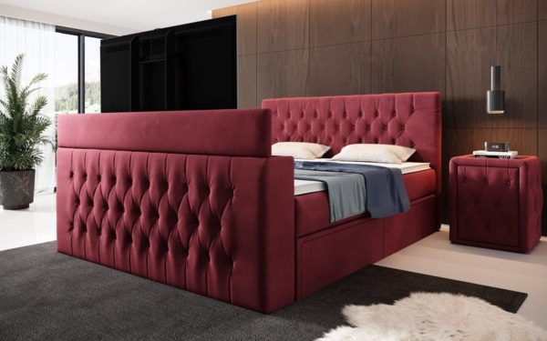 Boxspringbett Vulnero mit TV Lift und Stauraum (2 Schubladen) 140x200 Rot H4 (100kg+) Bild 3