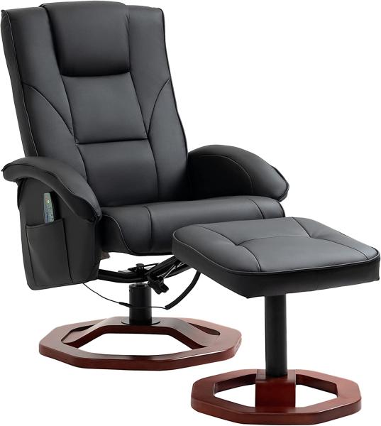 HOMCOM Massagesessel Relaxsessel mit Fußhocker Relaxliege Liegefunktion Fernsehsessel mit Massagefunktion 360° drehbar Liegesessel Stahl Kunstleder Schwarz+Braun 73 x 83 x 106 cm