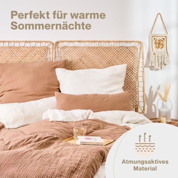 Blumtal Bettwäsche Musselin 100% Baumwolle im Set, Kopfkissenbezug & Deckenbezug, 3 teilig Bild 3