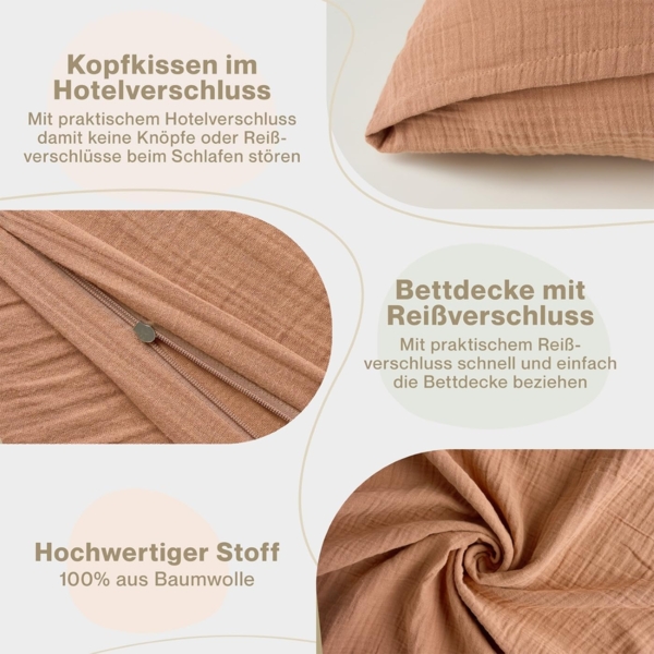 Blumtal Bettwäsche Musselin 100% Baumwolle im Set, Kopfkissenbezug & Deckenbezug, 3 teilig Bild 4