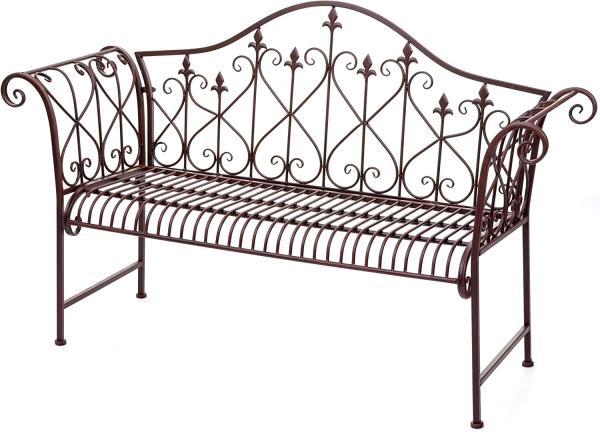 Gartenbank HWC-H78, Parkbank Sitzbank, 2-Sitzer Metall mit Verzierungen Rost-Optik braun 150cm ~ ohne Sitzkissen