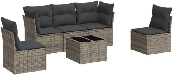 vidaXL 6-tlg. Garten-Sofagarnitur mit Kissen Grau Poly Rattan 3249199 Bild 1