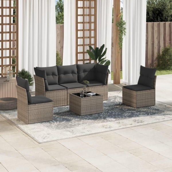 vidaXL 6-tlg. Garten-Sofagarnitur mit Kissen Grau Poly Rattan 3249199 Bild 2