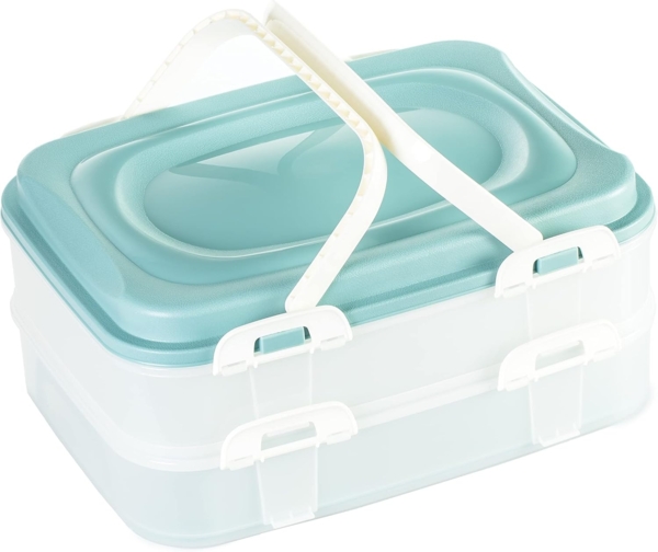 Centi Kuchentransportbox Transportbox für Kuchen und Muffins, 2 Etagen, grün, Kunststoff, (1er-Set), Transportbox für Kuchen & Muffins