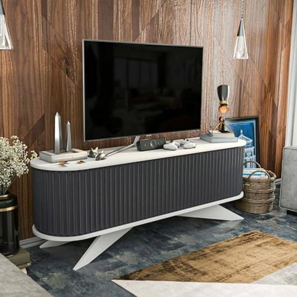Dmora TV-Möbel Aludra 180 x 43 x 60 cm Schwarz 2 Ablagen 6 Fächer