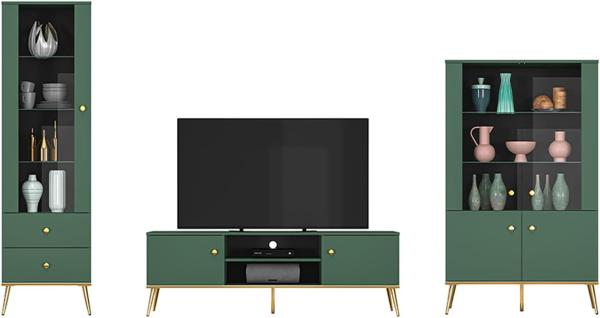 Wohnwand Forest Anbauwand 3teilig dunkelgrün gold