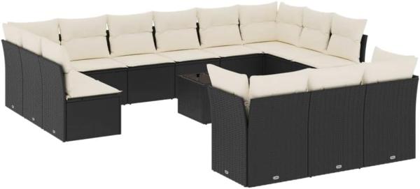 vidaXL 14-tlg. Garten-Sofagarnitur mit Kissen Schwarz Poly Rattan 3250295