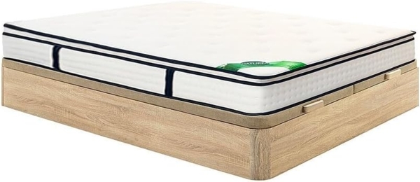 Vente-unique - Bett-Set 180 x 200 cm, Bettkasten natur hell + 7-Zonen-Taschenfederkernmatratze mit integriertem Topper und Bambusbezug, Höhe 26 cm - MIREZA von NATUREA