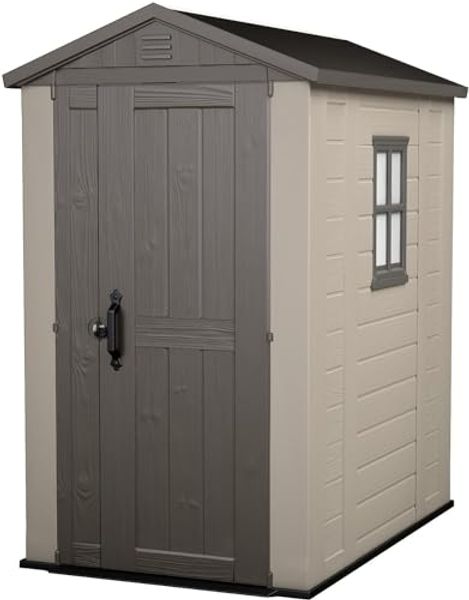 Keter Gerätehaus Factor 4x6, Beige, 4. 0m³ Rauminhalt, Außenmaße (B/T/H):129. 5 x 182 x 216. 5 cm, wetterfest, wasserdicht, UV-beständig, Outdoor