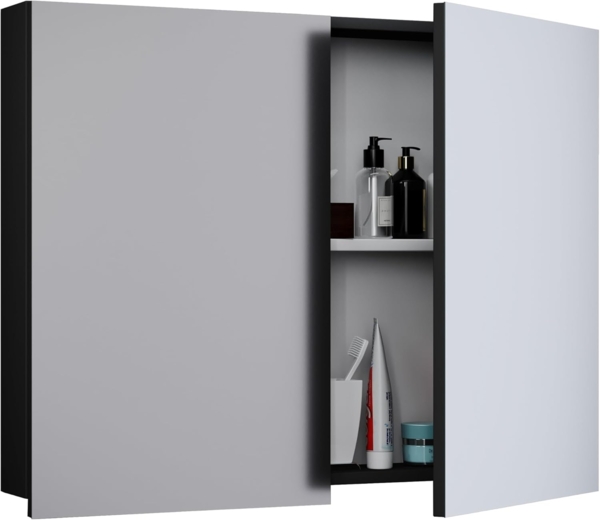 VCM Badmöbel Spiegelschrank Badinos 914458 Schwarz H. 59 x B. 60 x T. 12 cm