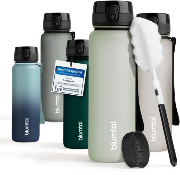 Blumtal Trinkflasche auslaufsichere Trinkflasche Sport + 1-Klick-Verschluss, BPA-freie Wasserflasche mit Sieb - spülmaschinenfest