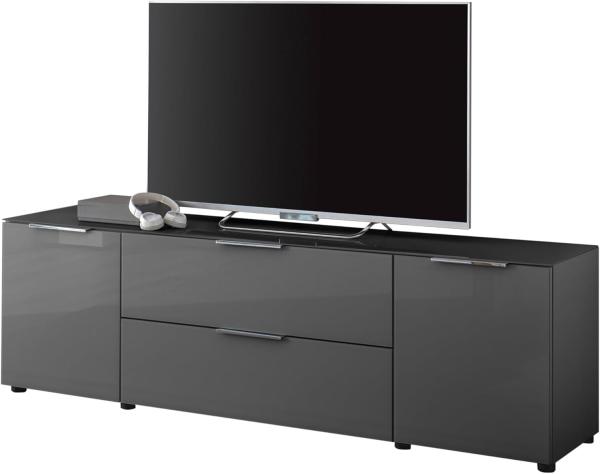 Stella Trading TV-Lowboard Santorin in Anthrazit, TV - TV Schrank für TV bis 65 Zoll mit viel Stauraum für Ihr Wohnzimmer - 180 x 55 x 40 cm (B/H/T)