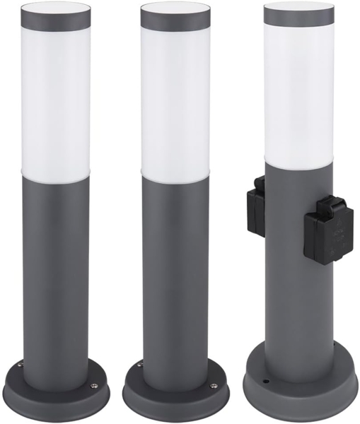 3er Set RGB LED Sockelleuchte, Edelstahl, 2x Steckdose