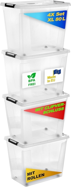 Gardissimo CLIP Aufbewahrungsbox Kunststoffbox Klarsichtbox Box rollbar