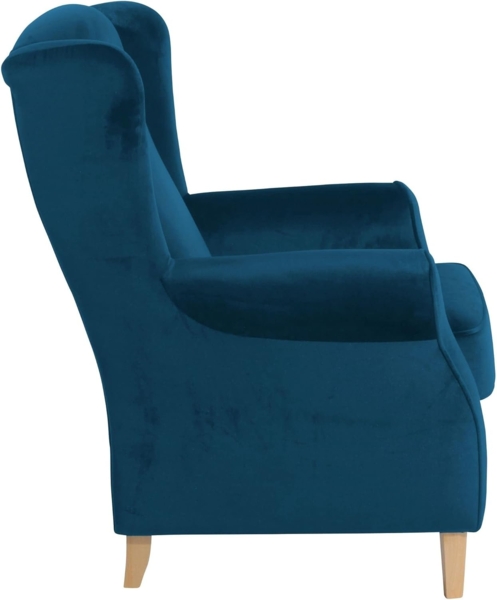 Ohrensessel Karlen Bezug Samtvelours Buche natur / petrol 22042 Bild 4