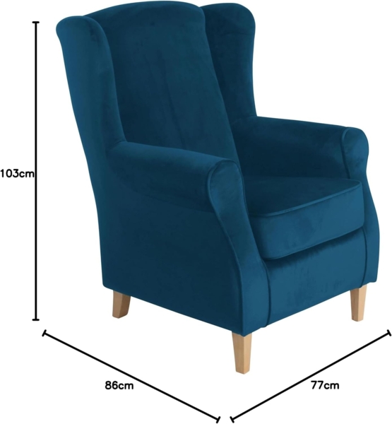 Ohrensessel Karlen Bezug Samtvelours Buche natur / petrol 22042 Bild 2