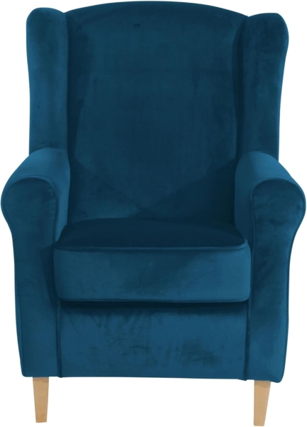 Ohrensessel Karlen Bezug Samtvelours Buche natur / petrol 22042 Bild 3