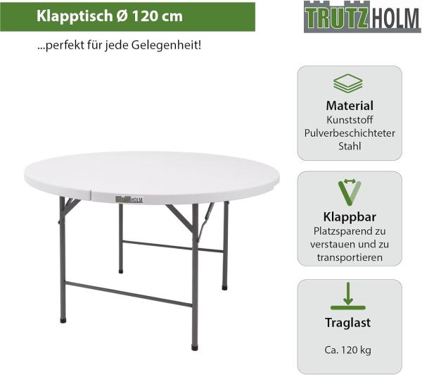 Klapptisch rund Ø 120 cm Höhe 74 cm Kunststoff / Stahl pulverbeschichtet Campingtisch Partytisch Bild 4