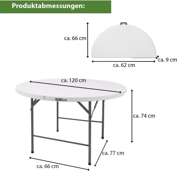 Klapptisch rund Ø 120 cm Höhe 74 cm Kunststoff / Stahl pulverbeschichtet Campingtisch Partytisch Bild 3