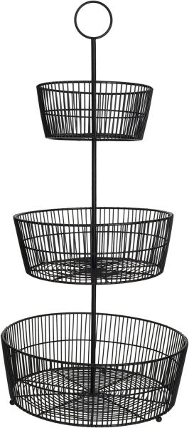 Etagere Gea 3-stöckig schwarz Metall H65cm groß Obstständer Deko Etagen modern