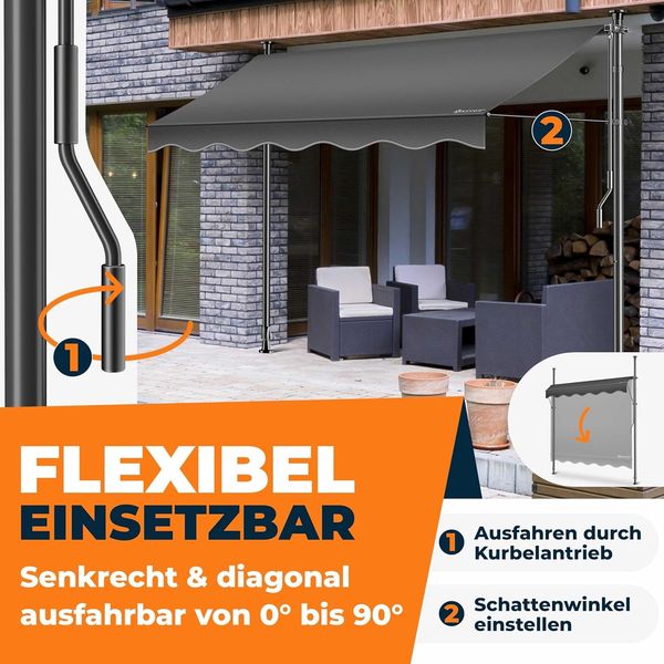 KESSER® Klemmmarkise mit Handkurbel & LED Lichterkette | Balkonmarkise ohne Bohren | Markise UV-beständig höhenverstellbar & wasserabweisend | Sonnenschutz für Balkon Terrasse & Garten Anthrazit, 200cm Bild 2