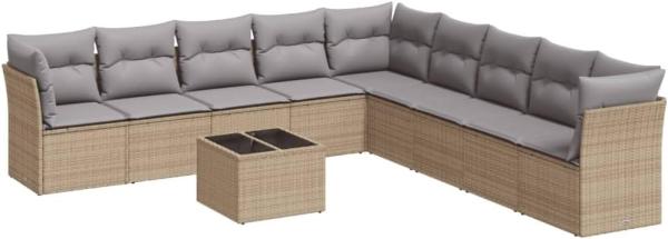 vidaXL 10-tlg. Garten-Sofagarnitur mit Kissen Beige Poly Rattan 3217789