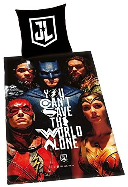 Herding Bettwäsche Justice League, 80x80+135x200 cm Superhelden Bettbezug Kissenbezug atmungsaktiv schwarz/rot