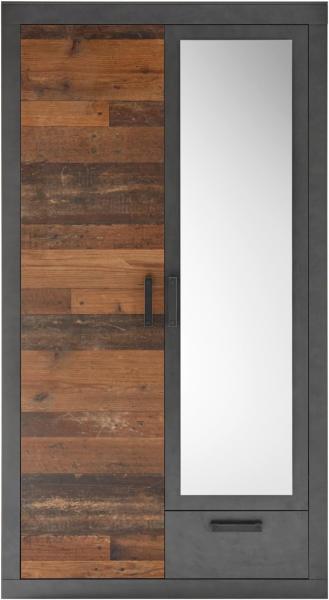 Furn. Design 'Ward' Kleiderschrank mit Schubladen, Used Wood / Grau, 201 x 60 x 105 cm