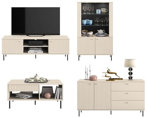 Wohnzimmer-Set Wohnwand Sophie 4-teilig kaschmir matt