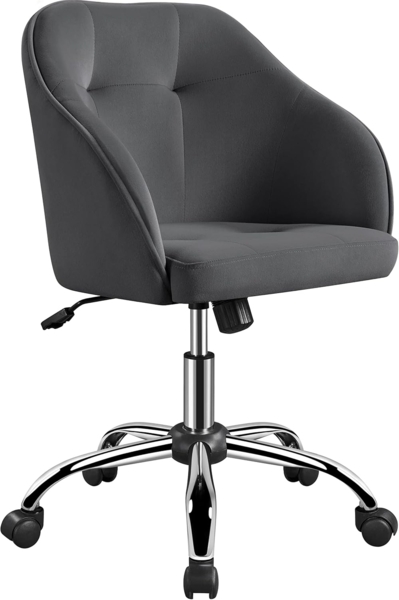 Yaheetech Homeoffice Stuhl, Schminkstuhl, höhenverstellbar Drehstuhl, SamtStuhl Schreibtischstuhl für Arbeitszimmer, Schlafzimmer, Atmungsaktiv Rollstuhl bis 136 KG belastbar Dunkelgrau