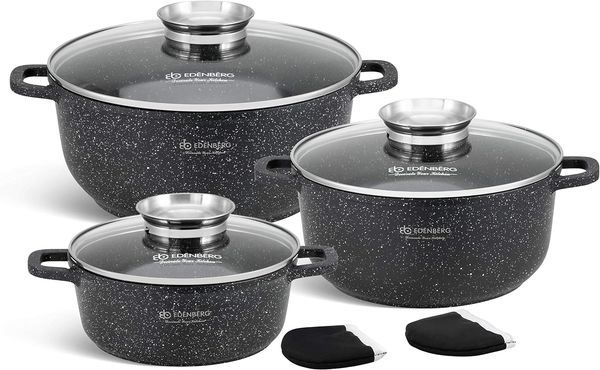 Edenberg Topf-Set Elegante, mattschwarze Töpfe in klassischem Design, Aluminium, Keramik (Gönnen Sie sich kulinarischen Komfort und Profiqualität in einem – mit diesem vielseitigen, stilvollen und langlebigen Topfset wird jedes Gericht zum Genuss!, 6-t...