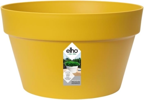 elho Loft Urban Schale 35 - Blumentopf für Außen - Ø 34.5 x H 20.2 cm - Gelb/Ocker