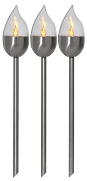 Star LED-Solar-Fackel"Olympus", Edelstahl, 3er Set, Silber