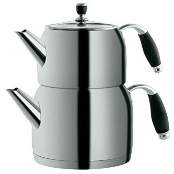 MULEX Teekessel Caydanlik Takimi 18/10 Edelstahl Teekocher Teekannen 1 L / 2 L Set Teekessel Silber MX02