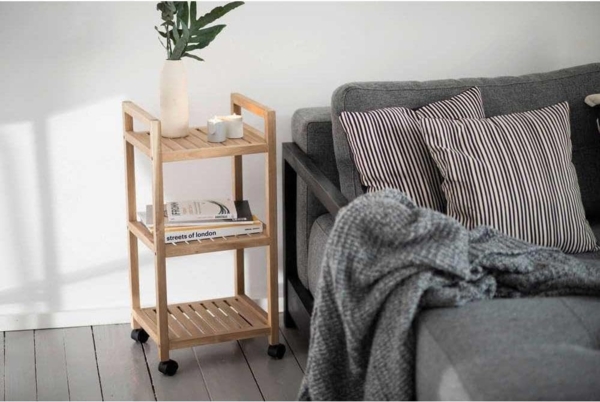 Badregal auf Rollen ACINA mit 3 Ablagen, Akazienholz, Wenko Bild 7