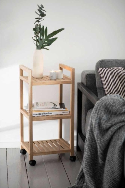 Badregal auf Rollen ACINA mit 3 Ablagen, Akazienholz, Wenko Bild 6