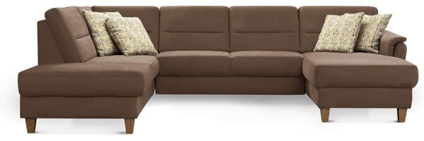 CAVADORE U-Form-Sofa Palera / Wohnlandschaft mit Schlaffunktion, Stauraum und Federkern / 314 x 89 x 212 / Mikrofaser, Hellbraun