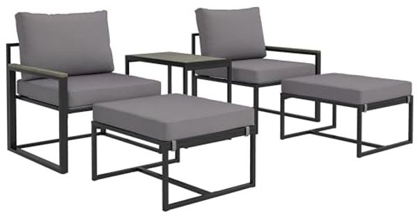 Outsunny Sitzgruppe 2 Personen, aus Stahl, mit 2 Sessel, Sitzkissen, Beistelltisch, Hocker, (Gartenmöbel-Set, 5-tlg, wetterfest Balkonmöbel-Set), Gartengarnitur für Garten, Terrasse, Balkon, Grau