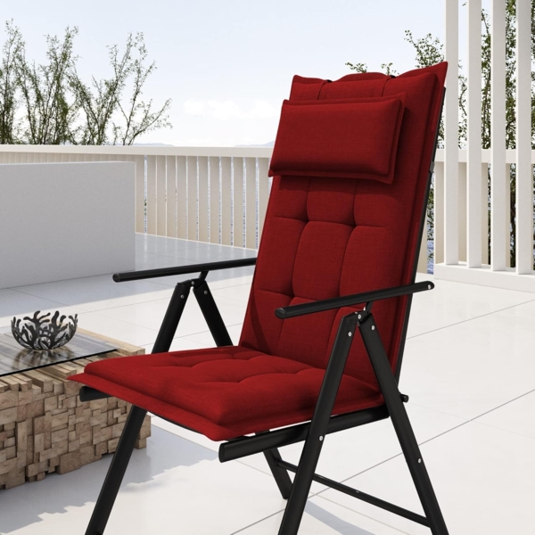 sunnypillow 2er Set Gartenstühle und Gartenstuhlauflagen Hochlehner | 120 x 50 x 9 cm Hochlehner Auflage wasserdicht UV-lichtecht | Klappsessel Klappstuhl für Garten Polsterauflagen Stuhlauflage | Rot Bild 3